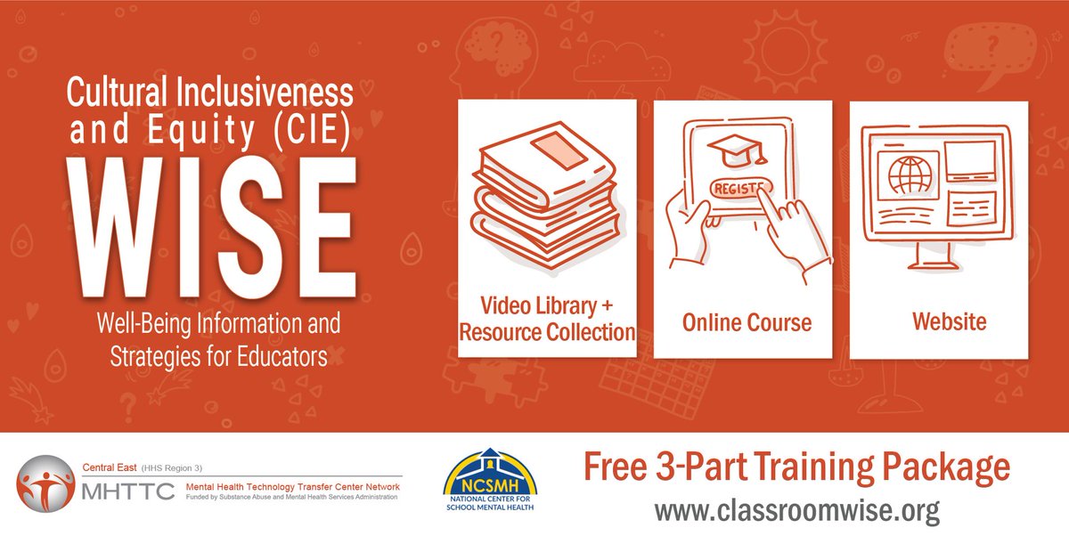 This training from @CentrlEastMHTTC and @NCSMHtweets explains how:  

-Inequities in education impact student mental health 
-Implicit bias influences perceptions & responses 
-Culturally inclusive classroom strategies support #StudentMentalHealth 

classroomwise.org/cie-wise-compa…