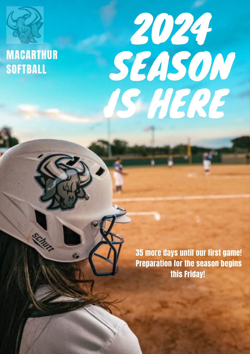 Softball season starts this Friday January 12, 2024!!! 35 days until our first game, who is ready?! 😤😤🔥