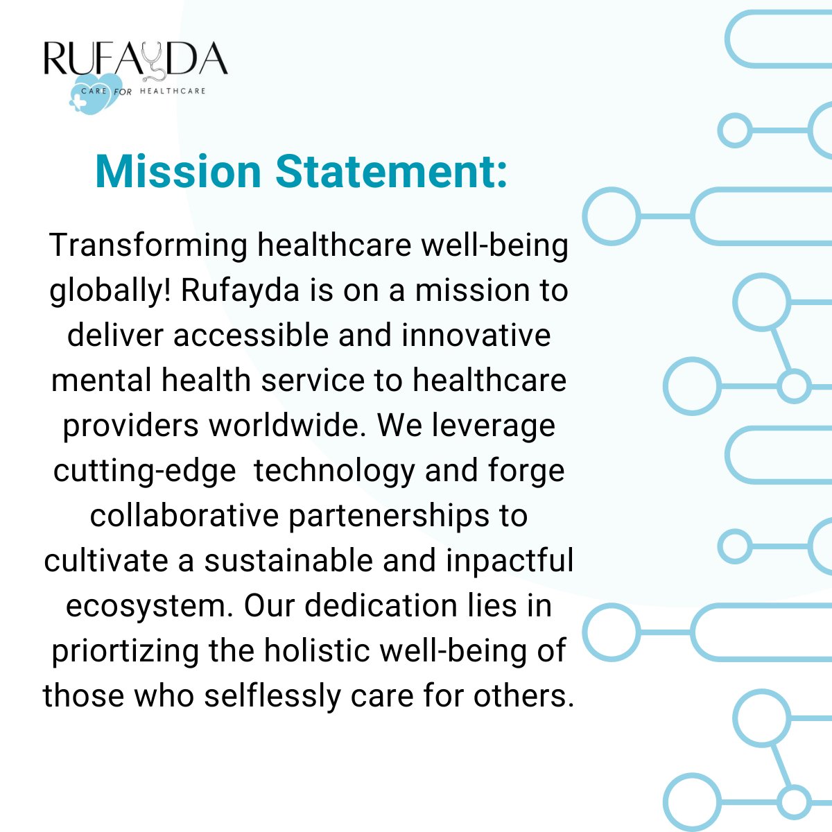 Empowering Healthcare Providers Worldwide! Rufayda delivers accessible mental health services globally, leveraging technology and partnerships for holistic well-being. Join us on this transformative journey! #RUFAYDA #MentalHealth #HealthcareWellBeing #MedTwitter