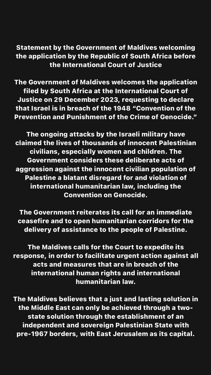 GREAT NEWS!

The Government of Maldives supports the application filed by South Africa.

Statement below! 👇🏼