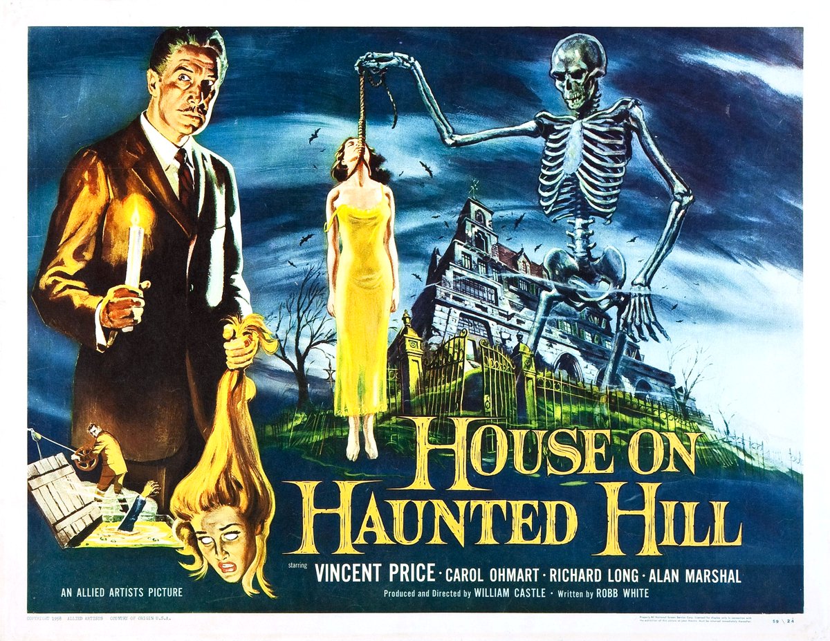 I don't think there's a better horror film half sheet from the 50s than this.

#HouseonHauntedHill #VincentPrice #WilliamCastle #gimmick #halfsheet #MoviePoster #vintageposter #illustration #vintagemovieposter #ghosts #hauntedhouse #HorrorCommunity #MonsterBoomers #monsterkids