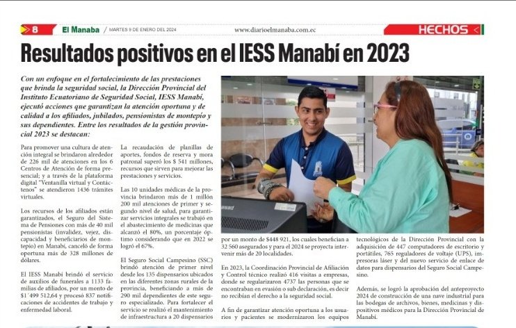 IESS_Manabi's tweet photo. #IESSenMedios | Resultados positivos en el @IESS_Manabi en 2023.

🗞️ Conoce más detalles en @DiarioelManaba. https://t.co/7bd6e7UEZU