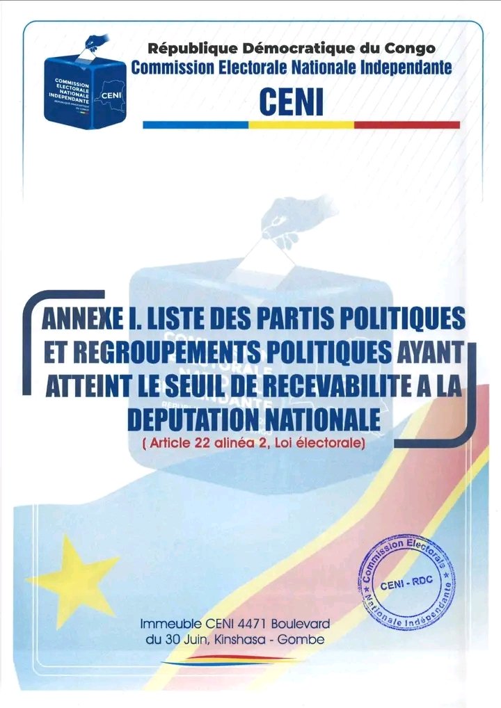 RealLuck2410's tweet photo. Listes des partis politiques et regroupement politiques ayant atteint le seuil de recevabilité à la députation nationale. @cenirdc @BosoloTv97 @actualitecd @CNEWS @F24Afrique https://t.co/yroAvzXBqq
