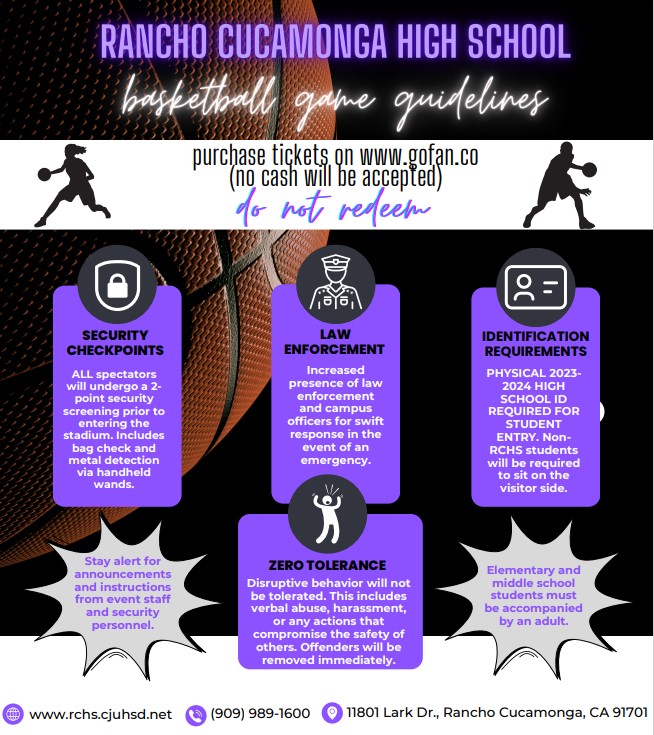 We hope to see you at the Cougar Dome tonight for basketball! Fans, please review the new protocols prior to arrival. Let's go, Cougars! <a href="/RanchoHSCougars/">Principal Aikens</a> <a href="/MrRobertSanch/">RCHS Athletics & Activities</a> @RCHSAchievement <a href="/Berwick_RCHS/">Dr. Berwick</a> <a href="/asbRCHS/">RCHS ASB</a> <a href="/sports_rchs/">RCHS Sports</a>