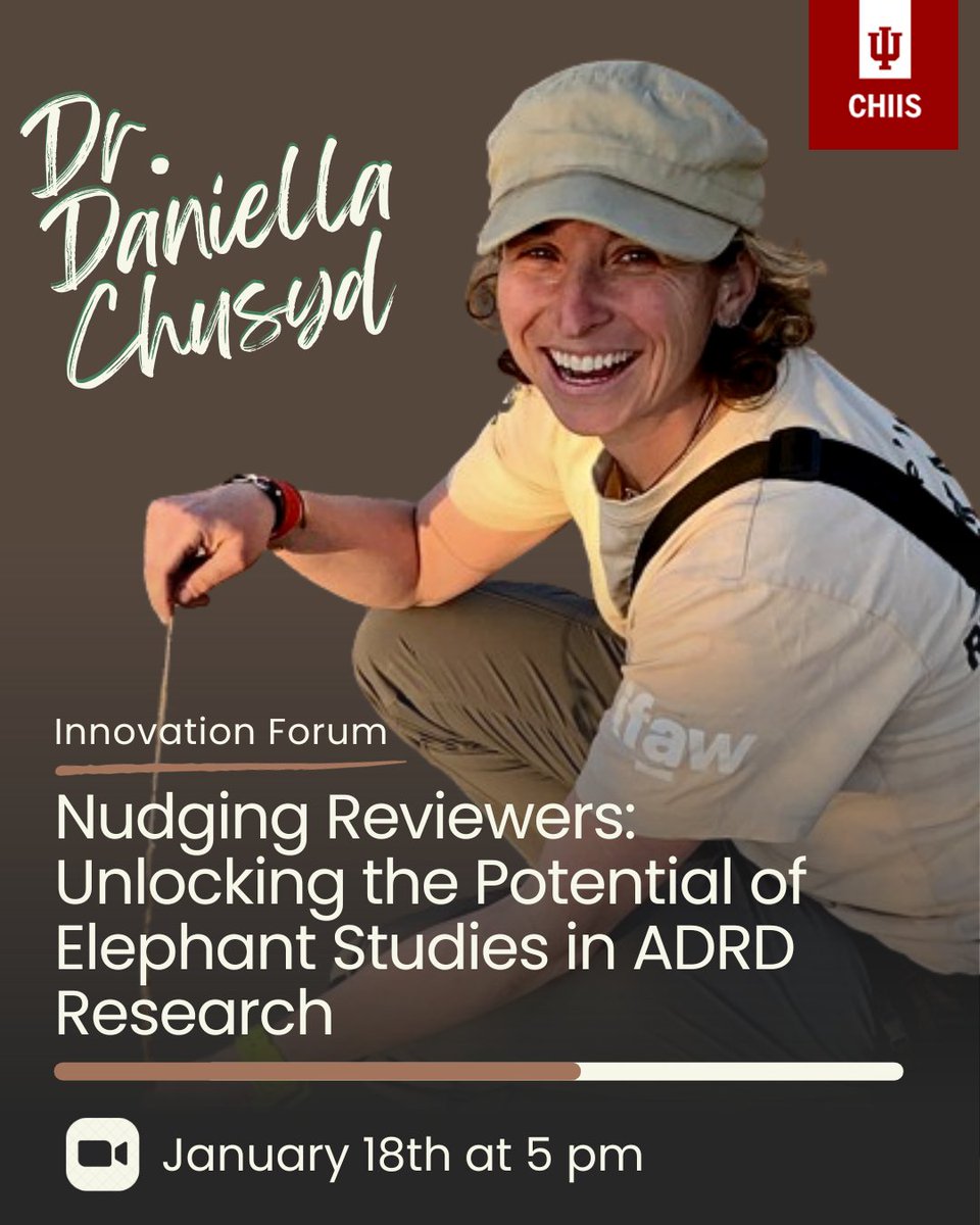 🌟 Join our Innovation Forum to learn about Dr. Chusyd's groundbreaking research in human-elephant physiology &amp; aging.

🧠 "How to nudge reviewers to study elephants for ADRD research?"🐘

Register now! bit.ly/3SkH3tw

#ADRD #Research #Elephants #Alzheimer
