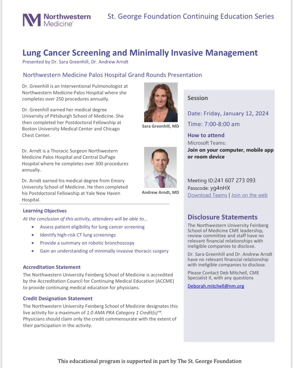 GreenhillMd's tweet photo. Please join our grand rounds presentation on lung cancer screening and minimally invasive management this Friday, January 12th at 7:00am https://t.co/kuYkrCjWjq https://t.co/CIFw8DAarr