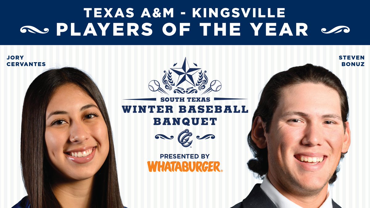 The Texas A&amp;M - Kinsgville softball and baseball players of the year are Jory Cervantes and Steven Bonuz!  

Tickets are on sale now for the South Texas Winter Baseball Banquet presented by Whataburger. 

🎟️ 361-561-HOOK
📰 bit.ly/TAMUKHooksPOY