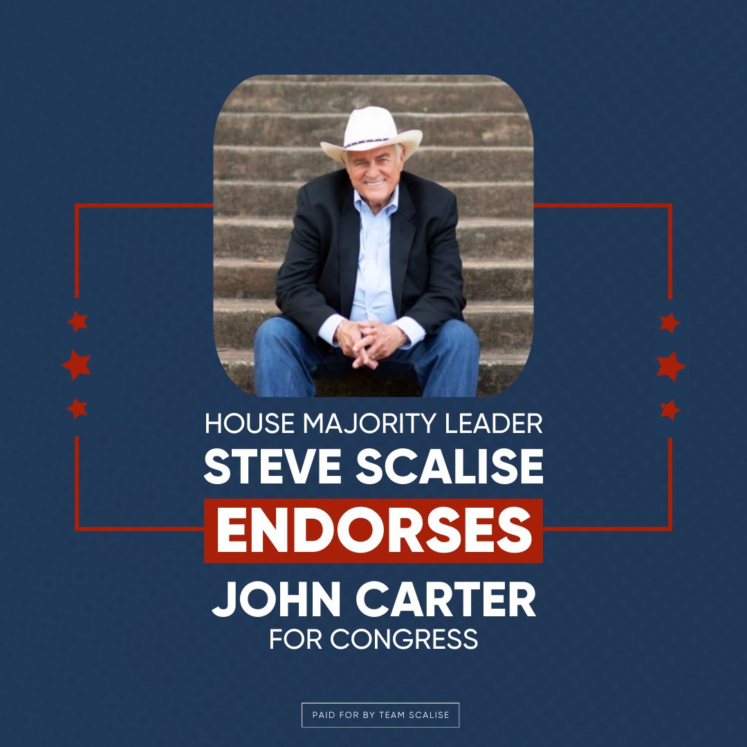 A trusted conservative voice, John Carter has brought Texas values to Washington. @JudgeJohnCarter will always fight for #TX31 and he has my endorsement 100%.