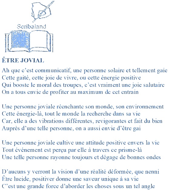 scribaland's tweet photo. #Scribaland ÊTRE JOVIAL
Ce n’est pas déroutant, c’est bon pour le moral!#rediger #programme #programmes #prose #proverbe #proverbes #quatrain #quatrains #radio #radios #realise #realisateur #realisateurs #realisatrice #realisatrices #redacteur #redacteurs #redactrice #redactrices https://t.co/ncevFmR2Fi