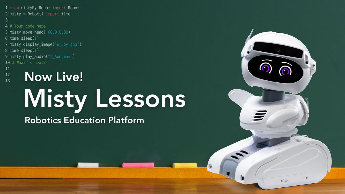 MistyRobotics's tweet image. As the world gathers at CES 2024 to discover the latest technological breakthroughs, we are excited to announce today's official launch of Misty Lessons, our groundbreaking online social robotics education platform 🚀 👩🏫 🤖 Open access here: buff.ly/3RU3La8 #ces2024