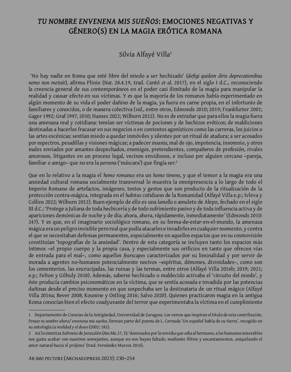 Numinasacra's tweet photo. Mi capítulo sobre "Tu nombre envenena mis sueños: emociones negativas y género(s) en la magia erótica romana", ya está publicado en el libro Ab imo pectore, publicado en Archaeopress en open access https://t.co/S6tQPHYtwP https://t.co/bz1o9MCcrR