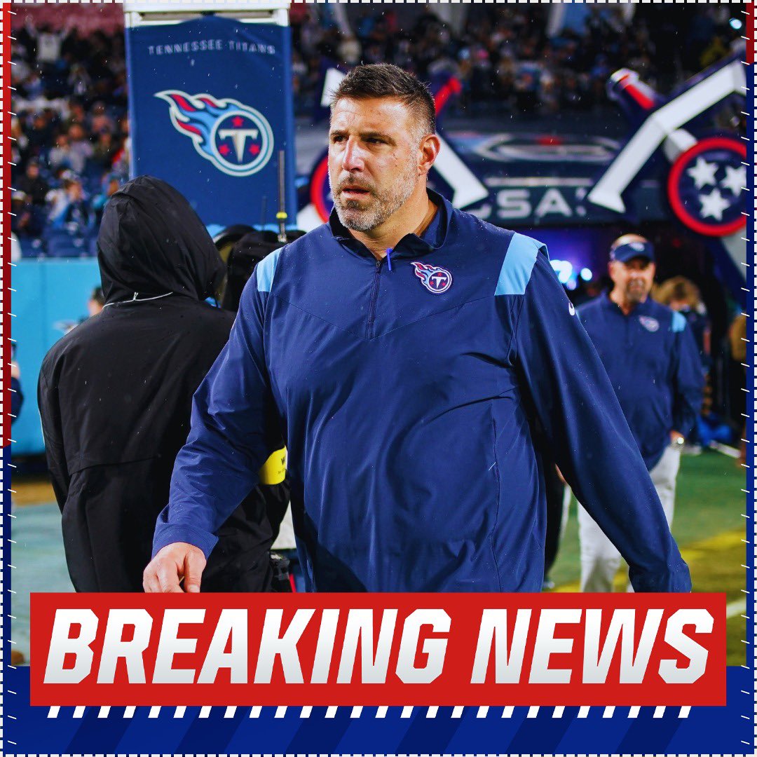 MySportsUpdate's tweet photo. BREAKING: The #Titans have fired HC Mike Vrabel, per @AdamSchefter. He had a meeting with ownership and they are moving on. https://t.co/w9wwUMsbaj
