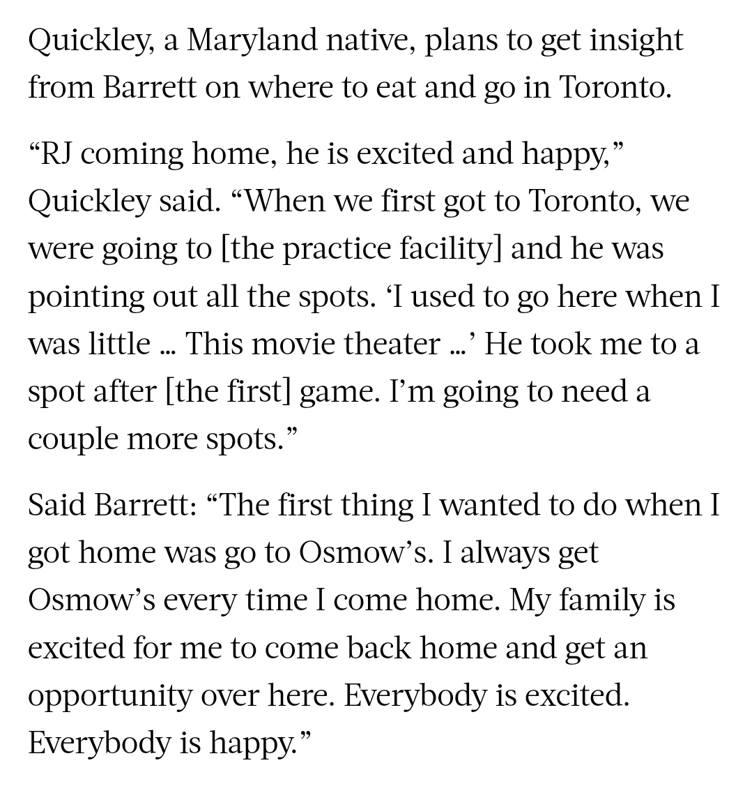 Nobody loves Osmow's more than RJ Barrett