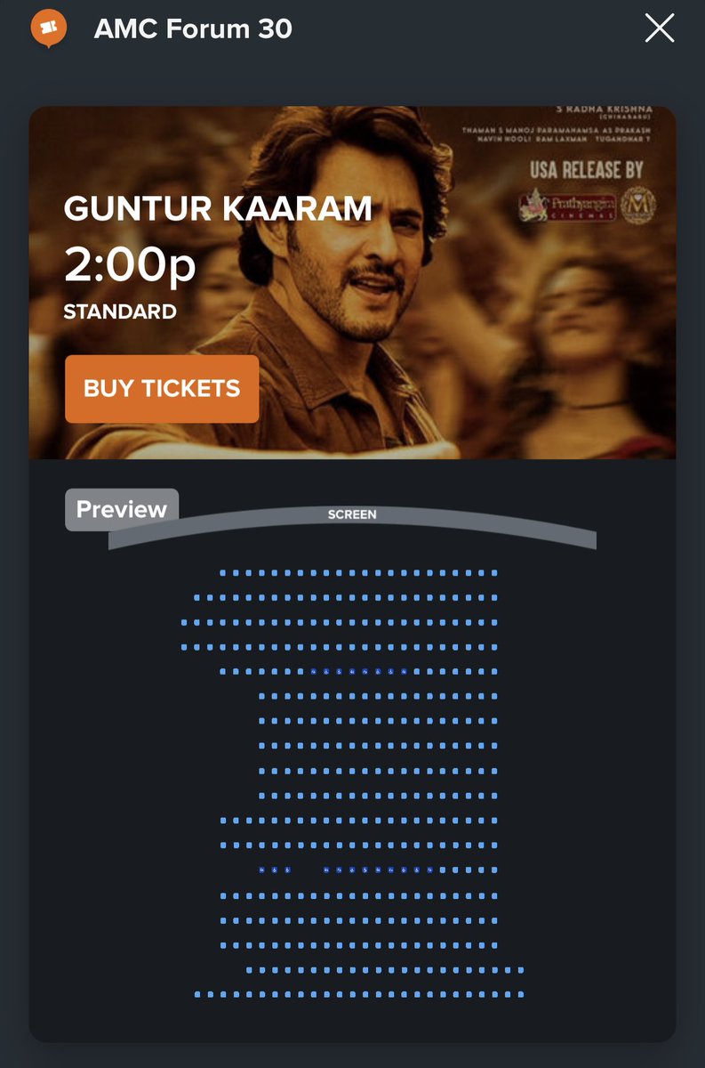 Attention🚨 (SterlingHeights,MI) Super Fans !! 👍 After long wait 🙌🏻

AMC Forum 30 📍 Opened Two MASSIVE screens for #GunturKaaram ;) 

Grab your tickets 🎟️ Hurry Up 🆙 

#GunturKaaramUSA #GunturKaaram
#GunturKaaramPremiersonJan11
#GkUsaBookingsUpdate