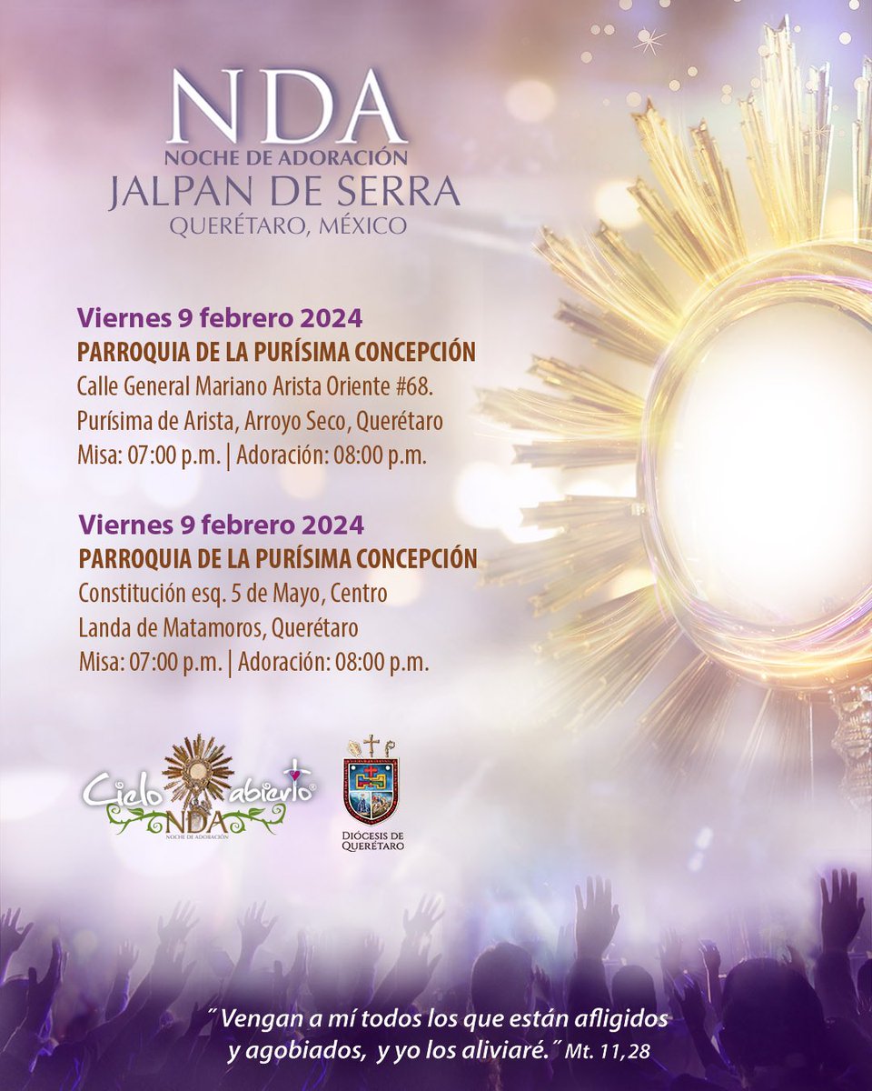 #CieloAbiertoJalpan2023 , Querétaro, México será nuestra primera misión del 2024. 
Arrancamos en febrero y les pedimos sus oraciones por esta misión.
¿Los esperamos para adorar a Jesús Sacramentado?

#nda #nochedeadoración #conciertocatolico #música #ay #musicacatolica