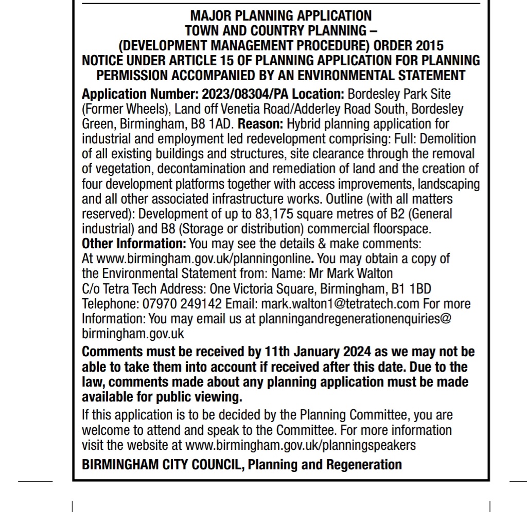 Not long left, needs comments on the application by 11 Jan #birminghamwheels

x.com/bhamwheels/sta…
