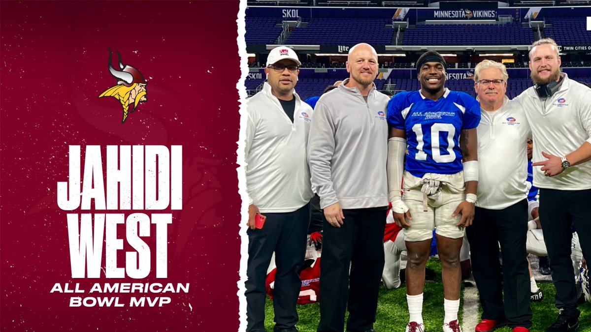 Over the weekend, Senior Linebacker Jahidi West was named the Defensive MVP of the All-American Bowl down in Minneapolis, MN.

This is the second year in a row a Viking has been named the Defensive MVP. In 2023, Garrett Pemelton was named MVP (far right).

#VIKINGPRIDE