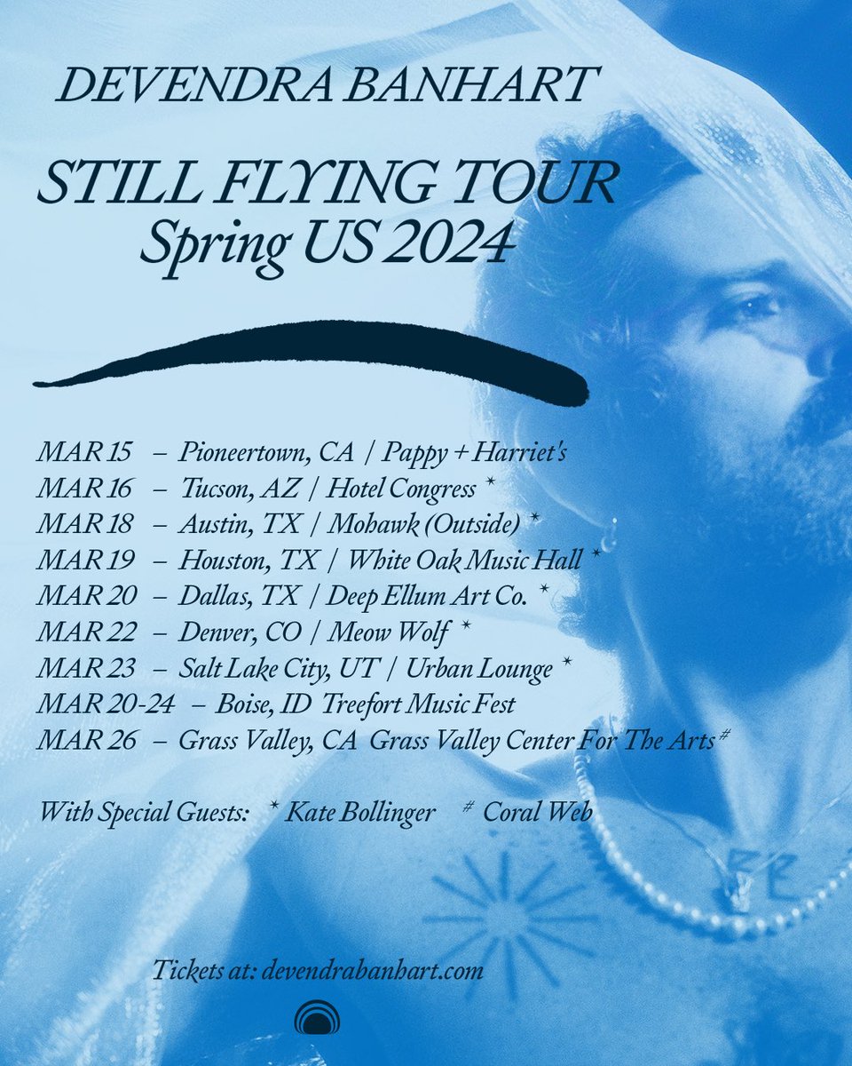 Hola Cowboys and Cowgirls. I have the absolute pleasure to announce that Kate Bollinger will be joining on many of the southwest dates this spring. And our very own Sofia Arreguin’s band, Coral Web, will be joining in Grass Valley. On sale now! devendrabanhart.com