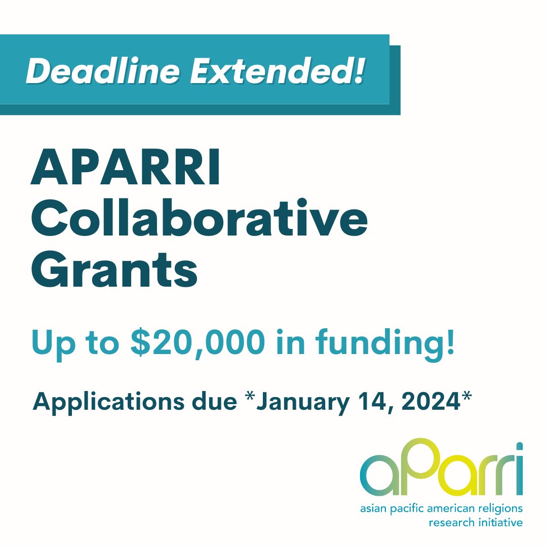 DEADLINE EXTENDED: Applications for APARRI Collaborative Grants are now due by 11:59pm PST on Sunday, January 14! Up to $20,000 in funding available for collaborative projects between APA religion scholars and faith communities. Learn more here: aparri.org/grants.../apar…