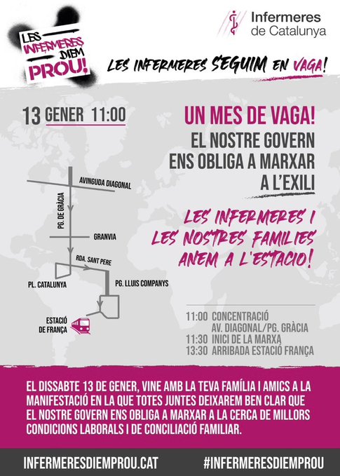 Infermeres de Catalunya (@catinfermeres) on Twitter photo 📢Ciutadanes i ciutadans de Catalunya, necessitem la vostra ajuda i solidaritat.
Aquest 13 de Gener, us convoquem a acompanyar-nos en un recorregut pel centre de Barcelona fins a l'estació de França. Volem fer visible que el <a href="/govern/">Govern de Catalunya</a> ens obliga a marxar a la cerca de millors 📢Ciutadanes i ciutadans de Catalunya, necessitem la vostra ajuda i solidaritat.
Aquest 13 de Gener, us convoquem a acompanyar-nos en un recorregut pel centre de Barcelona fins a l'estació de França. Volem fer visible que el <a href="/govern/">Govern de Catalunya</a> ens obliga a marxar a la cerca de millors