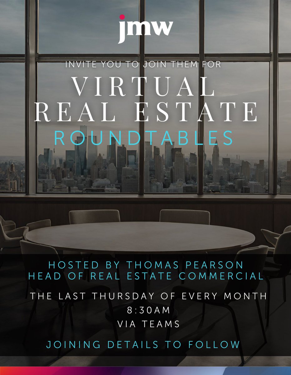 Thomas Pearson (@tglpearson) on Twitter photo Excited to announce the return of <a href="/jmwsolicitors/">JMW Solicitors</a> Real Estate roundtables in 2024.
Over the past nearly 4 years, I've thoroughly enjoyed hearing insights into the #realestatemarket from industry experts across various sectors and enjoyed hosting this forum.
Invites to follow Excited to announce the return of <a href="/jmwsolicitors/">JMW Solicitors</a> Real Estate roundtables in 2024.
Over the past nearly 4 years, I've thoroughly enjoyed hearing insights into the #realestatemarket from industry experts across various sectors and enjoyed hosting this forum.
Invites to follow