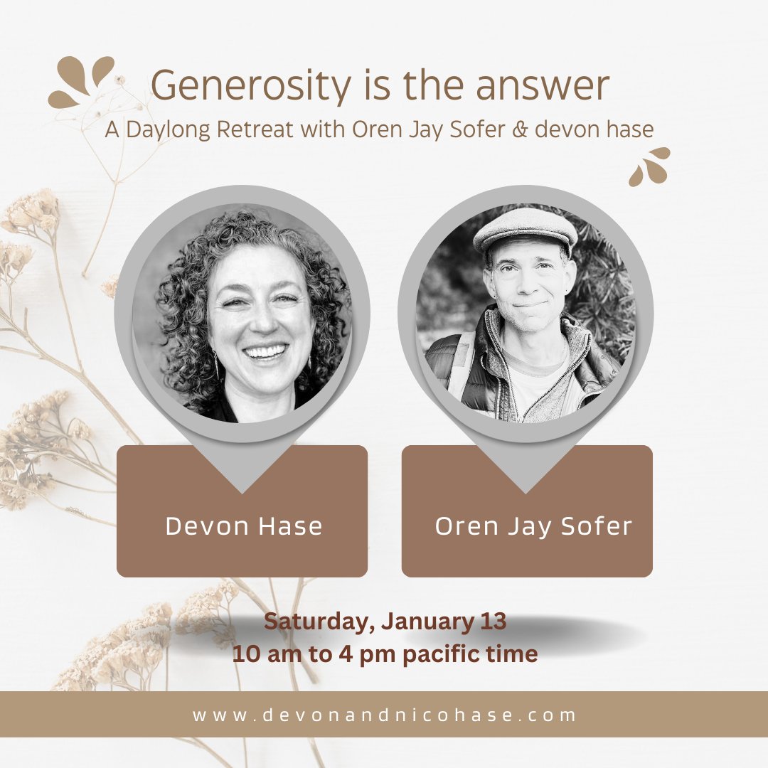 So excited to be collaborating with this Saturday for a donation based, ONLINE daylong Generosity is the Answer: Join us to practice, settle & learn in community, with plenty of Q&A + silent group practice. Hope to see you there! orenjaysofer.com/schedule/hase-…)