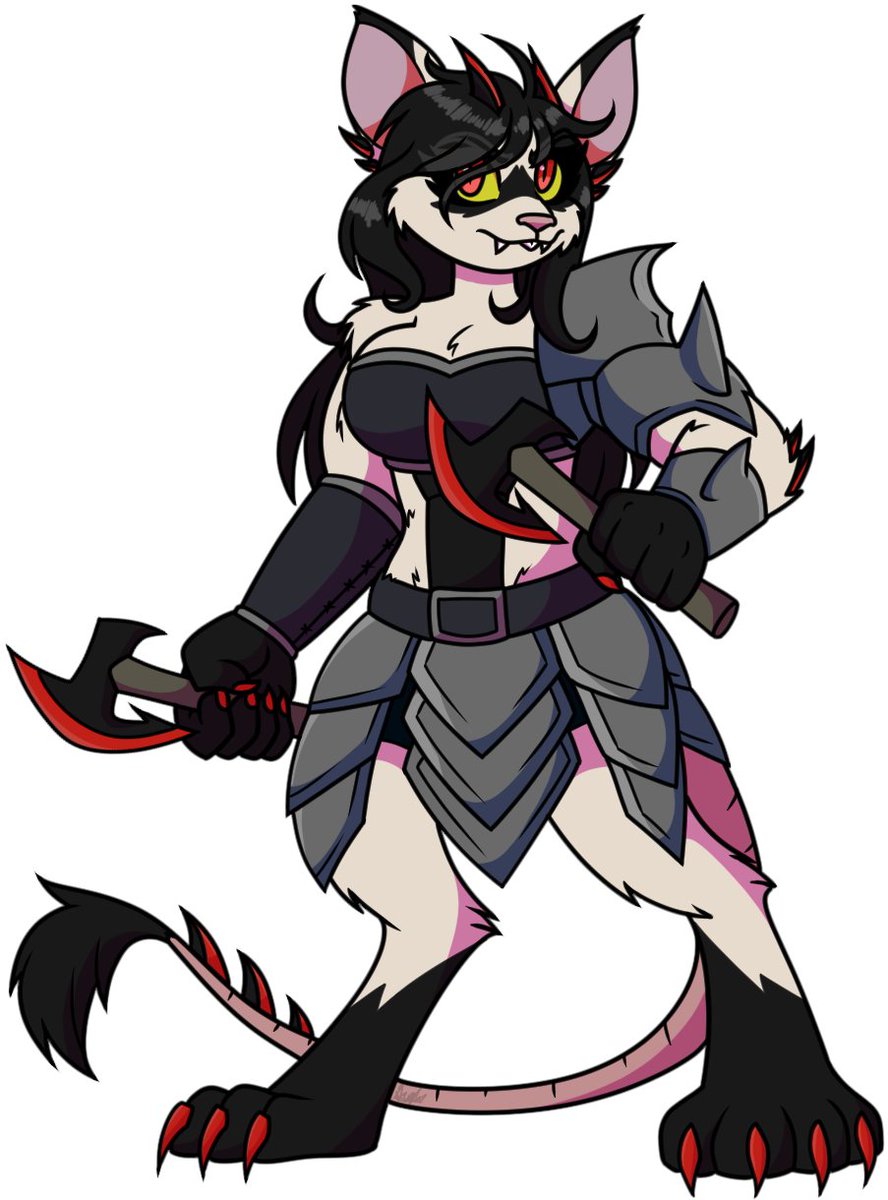 HellhoundHavoc's tweet photo. Still on that #AgeofAuralon kick after posting Season 2 Praxin, I figured I would show off his six children!

Starting things off with Audrey, the..."eldest"? (Mainly due to her height.) A Ratfolk/Catfolk hybrid, who's a natural at combat!
#dndart #furryart #digitalart https://t.co/RxDz90nC5H