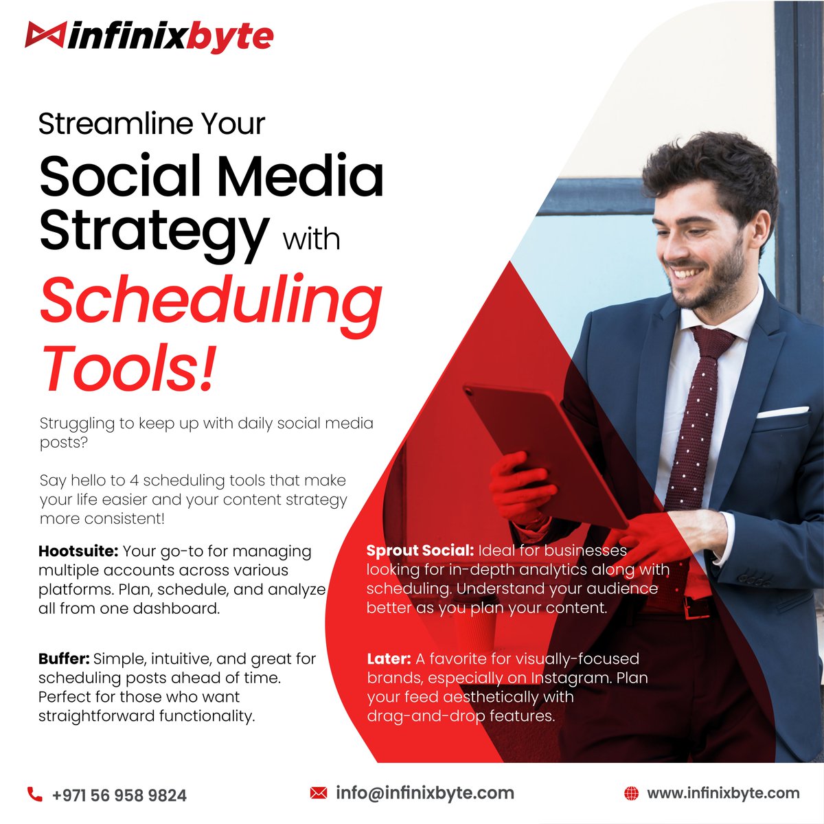 InfinixByte88's tweet photo. Master Social Media with Top Scheduling Tools! Explore Hootsuite, Buffer, Sprout Social, and Later to simplify posting and boost your strategy. Perfect for any platform and need! #SocialMediaTools #EfficientPosting #Hootsuite #Buffer #SproutSocial #Later #ContentMastery https://t.co/Y9Bzy0F6qK