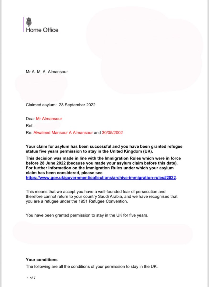 انا الآن حر.

تم قبول طلب لجوئي بعد اكثر من سنه من التحري والانتظار، انا الآن لي مكان في العالم ولي حق العمل والدراسه في وطن يحق لي أن اسميه وطني المتبنى، شكراً لكل اصدقائي اللي دعموني في هذيك الاوقات وساعدوني معنوياً ونفسياً، انا ممتن لكم بشكل كبير.