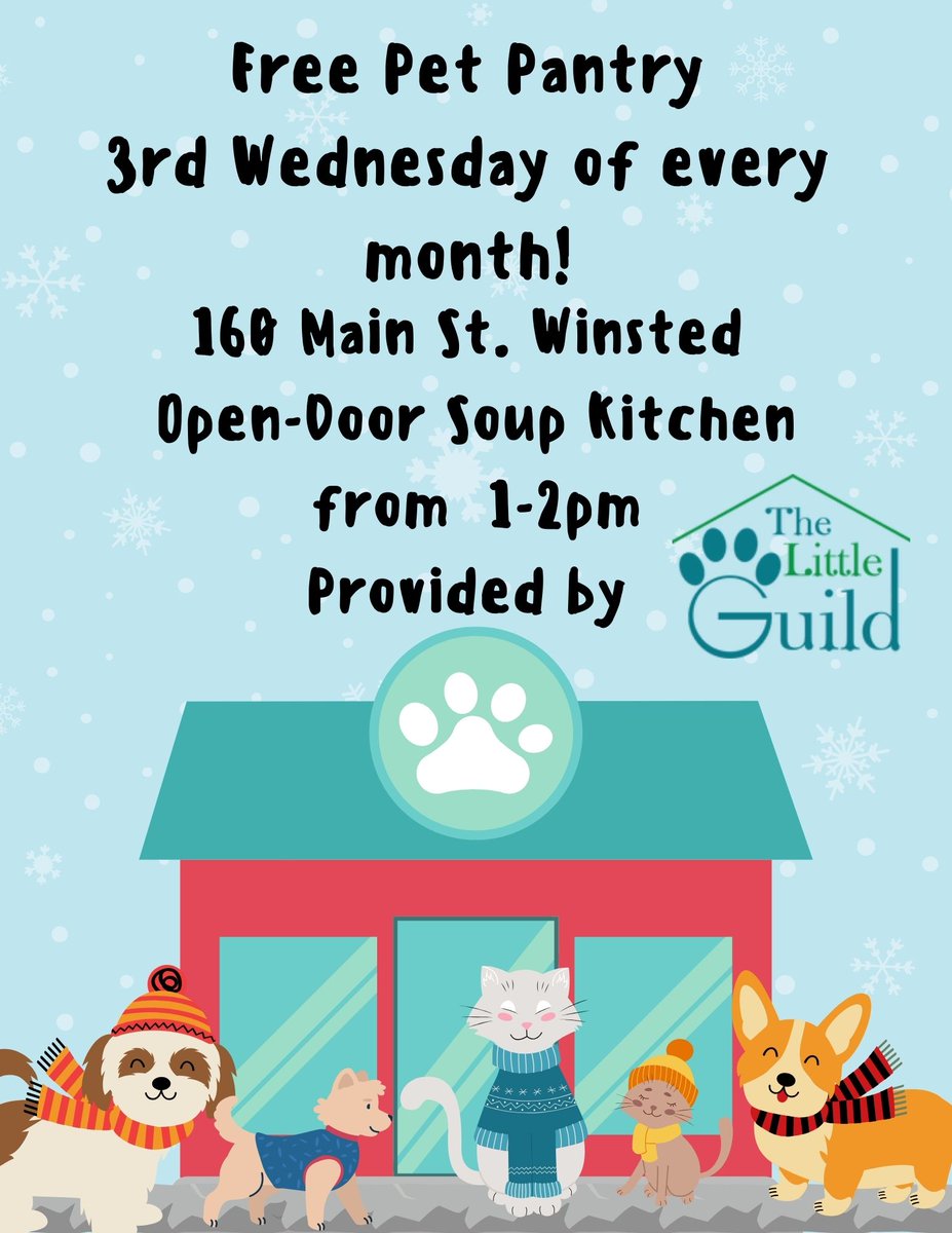 Winchester_CT's tweet photo. Starting on Jan. 17th, the Free Pet Pantry Provided by The Little Guild, will be at Open Door Soup Kitchen from 1-2pm! https://t.co/9yqWo869wC