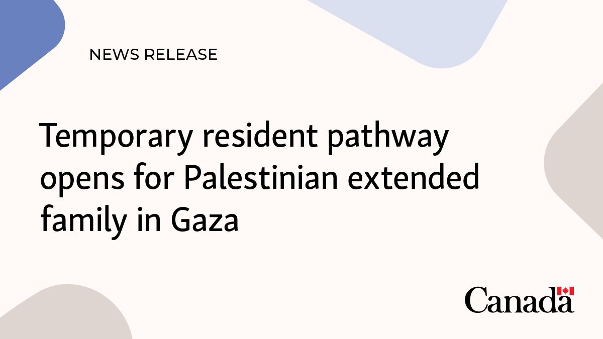 Today, we announced the opening of the new temporary resident pathway for extended family members in Gaza of Canadian citizens and permanent residents: bit.ly/3vvZdiU

This measure provides a temporary safe haven for Palestinians directly affected by the crisis in Gaza