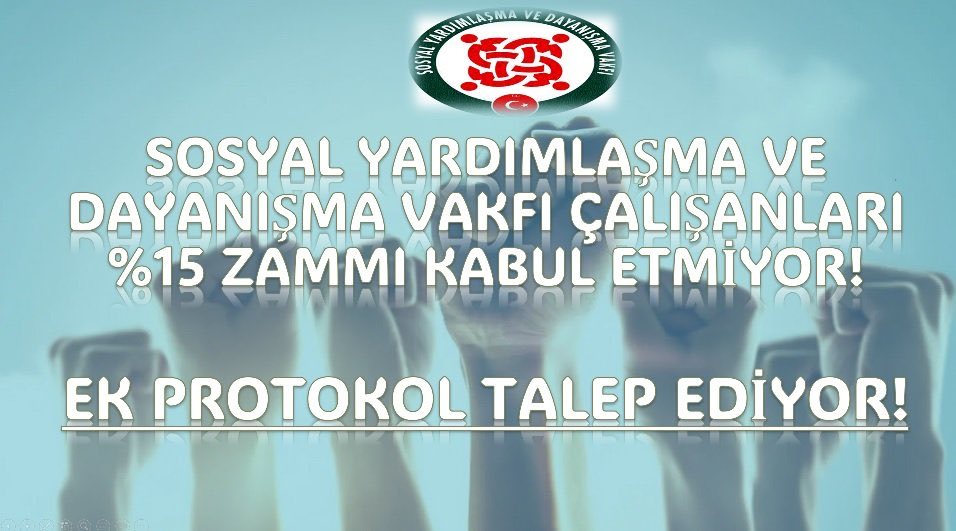 54 kalem yardım programı ve Yeşil Kart gelir tespitini yapan Sosyal Yardımlaşma ve Dayanışma Vakfı personeli yardıma muhtaç hale geldi. Ocak ayında %15 zammı kabul etmiyor, adil ücret istiyor, ek protokol veya seyyanen zam talep ediyor.  

#SYDVekProtokolistiyor
..