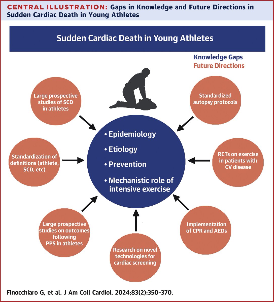 Sudden cardiac death and cardiac arrest in young athletes is still a reality as shown by recent high-profile cases. Inherited cardiac conditions are the most common causes. Prevention is possible through #screening & #CPR. bit.ly/3tKnxgq #JACC #SportsCardio @gherardobis