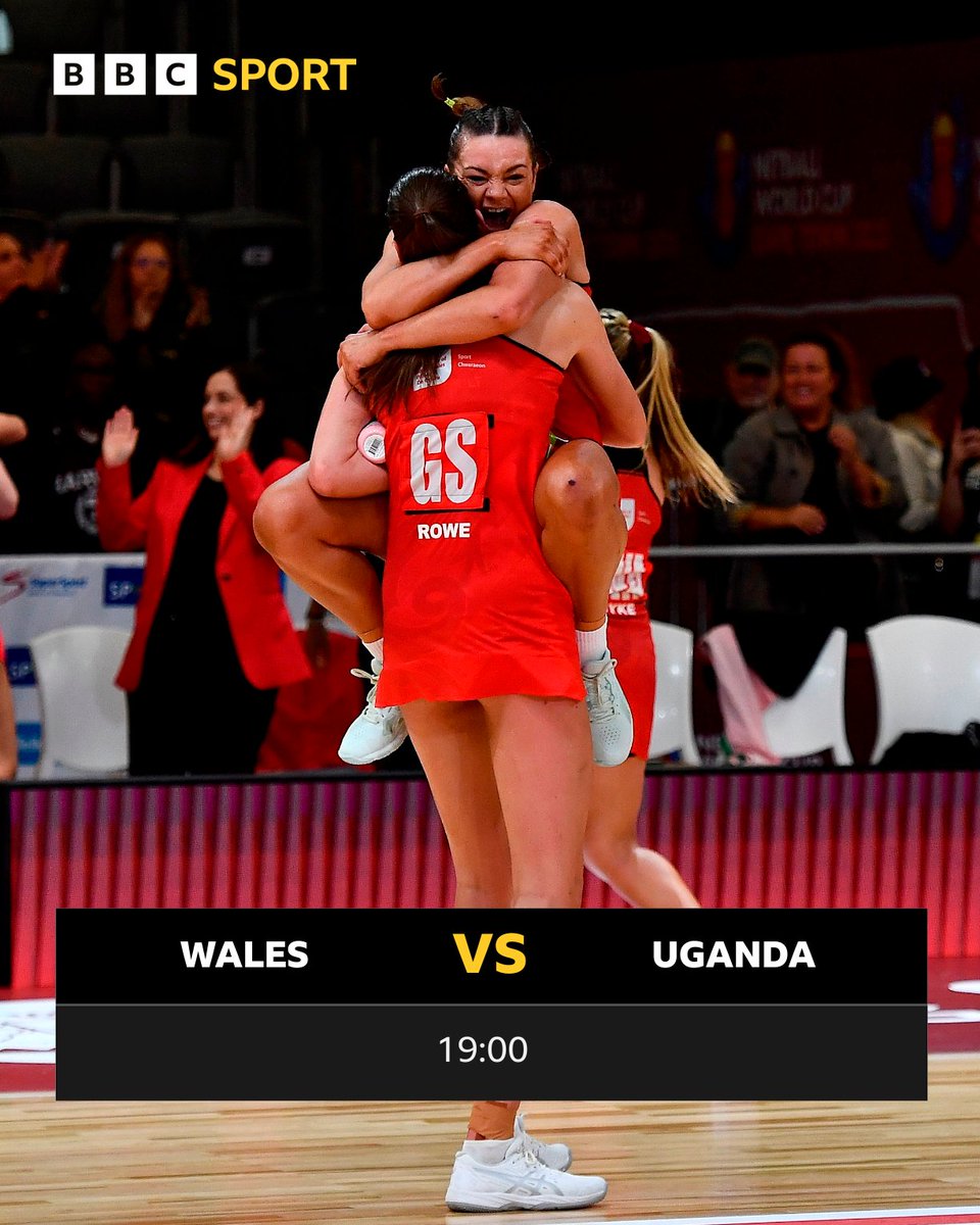 Wales take on Uganda for their first match of 2024 this time tomorrow! 🏐

⌚️ 19:00
📍 Cardiff
🏴󠁧󠁢󠁷󠁬󠁳󠁿 Wales v Uganda 🇺🇬 

📺📲 Watch it LIVE on the <a href="/BBCSport/">BBC Sport</a> website &amp; on <a href="/BBCiPlayer/">BBC iPlayer</a> tomorrow night from 6.55pm

#BBCNetball