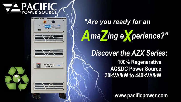 Discover the AmaZing AZX Series regenerative grid simulator with electronic load option from Pacific Power Source. These high power, bidirectional power sources can return energy produced by distributed generator devices like solar inverters or bidirectional EV Chargers back to
