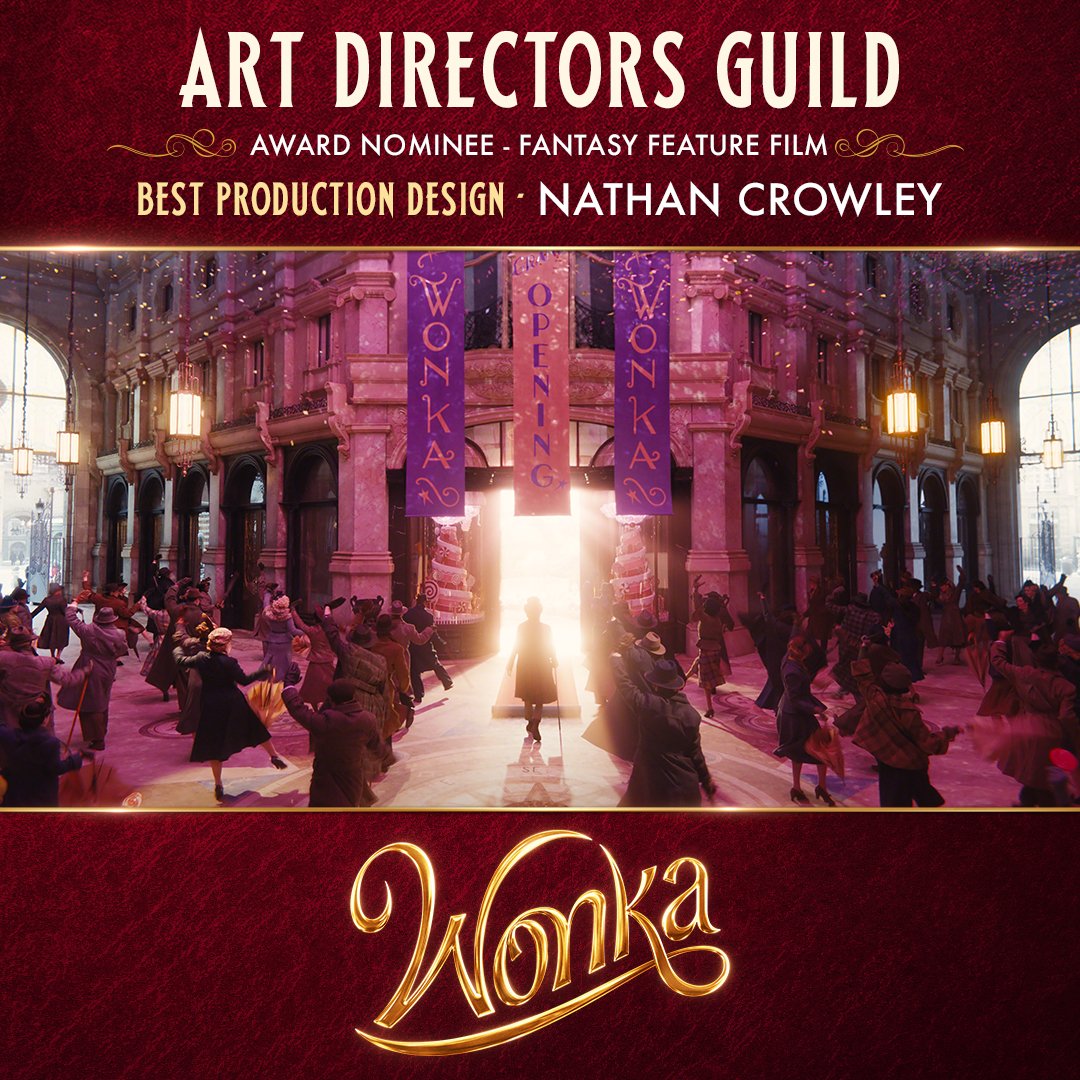 Wonka Movie (@wonkamovie) on Twitter photo #WonkaMovie has been nominated for the <a href="/ADG800/">Art Directors Guild</a> Award for Best Production Design, Fantasy Feature Film! Congratulations to Nathan Crowley and the entire production department on the fantastic production design work! #WonkaMovie has been nominated for the <a href="/ADG800/">Art Directors Guild</a> Award for Best Production Design, Fantasy Feature Film! Congratulations to Nathan Crowley and the entire production department on the fantastic production design work!