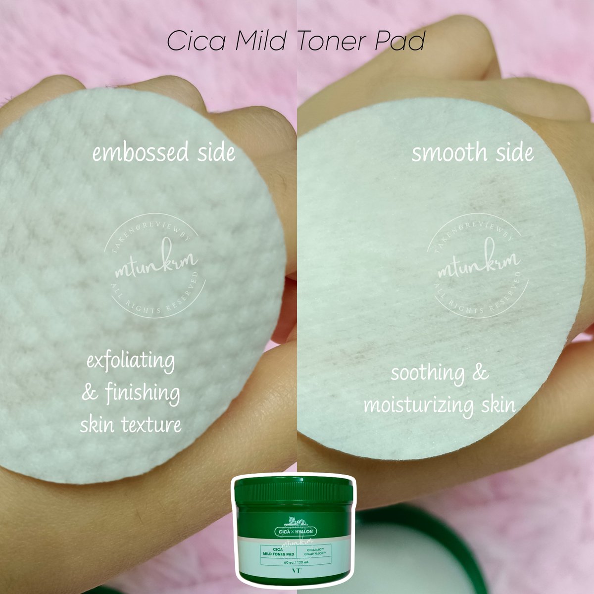 mtunkrm's tweet photo. Both pads ada different texture and type.

💚 Embossed side good for exfoliate if you have large pores, skin texture, excess sebum, black &amp;white heads and acne-prone skin.

💛Ultra fine bumps more gentle in removing the dead skin cells compared to Embo pad. Sesuai buat mini mask! https://t.co/12c9Amrxc3