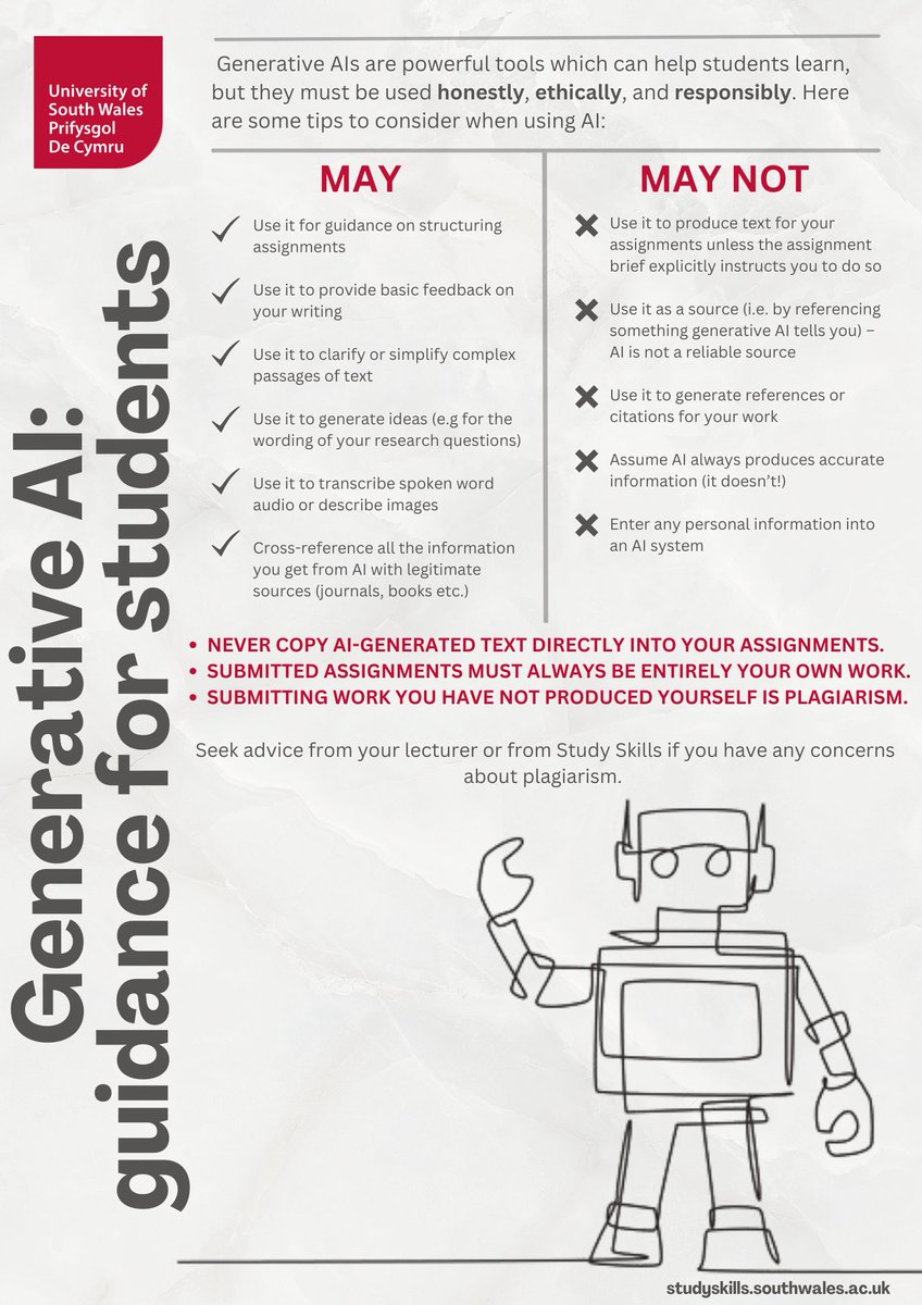 The University of South Whales has published guidelines for student and staff use of #GenerativeAI. celt.southwales.ac.uk/policy/artific… #issedu #ChatGPT