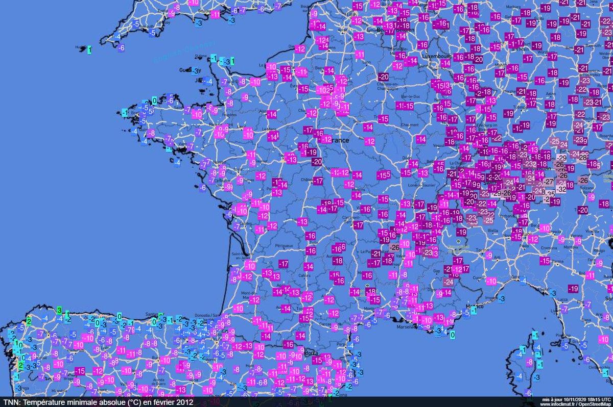 SergeZaka's tweet photo. Comme attendu, cette "pseudo-vaguelette" de froid, reprise par tous les climatosceptiques, est ridicule. Pour cette journée la plus froide, l'indicateur thermique national est descendu à 0.14°C. Il faut remonter au 17 décembre 2022 (soit 13 mois) pour retrouver une valeur similaire. Aucun record de froid n'a été battu. Ces valeurs étaient atteintes 7 hivers sur 10 avant les années 2000.

Pour repositionner le débat, voici les valeurs de véritables vagues de froid observées en janvier 1985 et février 2012. Ca calmera certains comptes de désinformations.