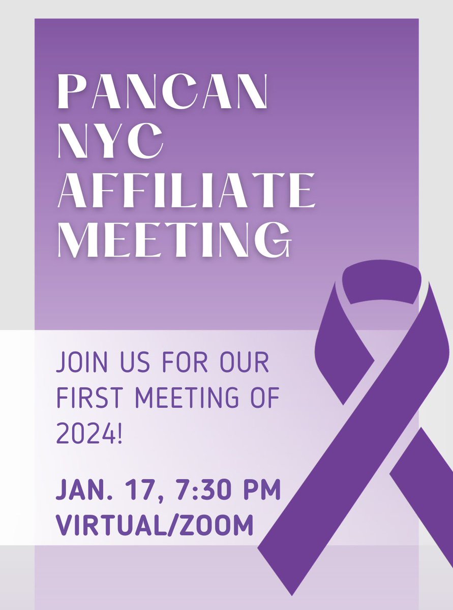 Join us for the first PanCAN NYC Affiliate Meeting of 2024! Learn about exciting upcoming events and how you can get involved! Anyone and everyone is welcome to join! Comment or DM to receive the Zoom information 💜