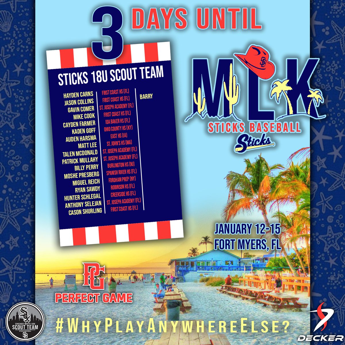 We are 3 days away from the <a href="/PerfectGameUSA/">Perfect Game USA</a> MLK East Tournament in Fort Myers, FL

We are excited to announce our Sticks 17U and 18U Scout Teams for FL. Our 17U Scout Team will be coached by former first rounder Eric Hurley.

#WPAE