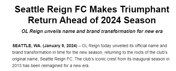 CirclingSports's tweet photo. 🚨BREAKING🚨: In stunning fashion, the @OLReign have announced that they will be shifting branding and name back to Seattle Reign FC!
#OLReign #ReignSupreme #NWSL https://t.co/UItwZKBCqM
