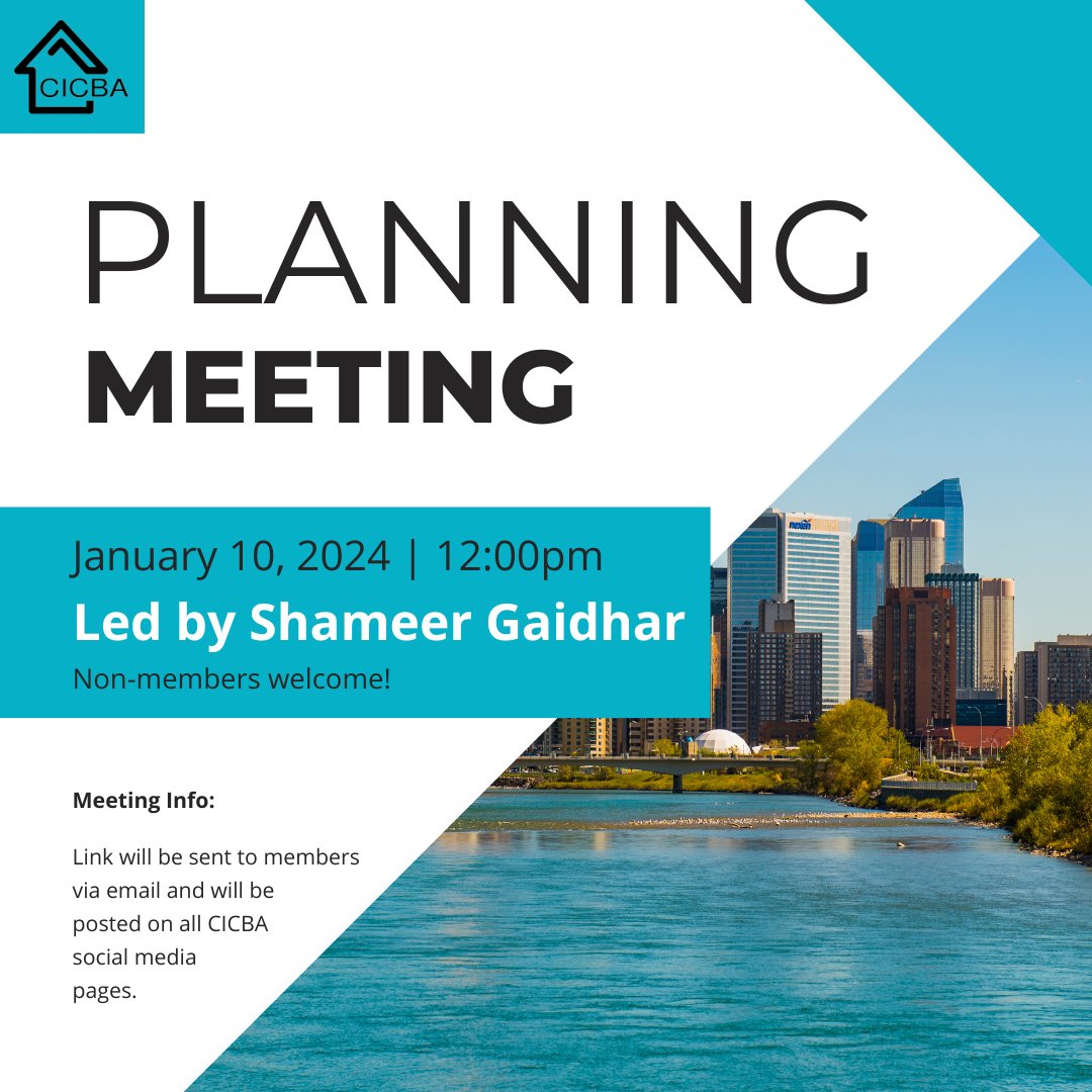 🗓️Mark your calendars! Our next Planning Meeting is happening tomorrow, January 10th, at 12pm. Dive into discussions shaping the future of construction & design in Calgary. See you there!🏙️✨

#CICBA #PlanningMeeting #CalgaryBuilders #CityofCalgary #YYCDesign #YYCLiving