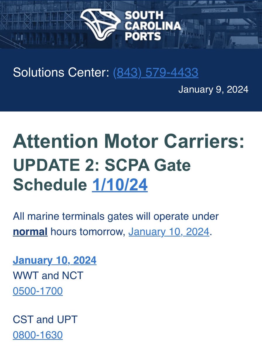 SCPA Gate Schedule: 1/10/24