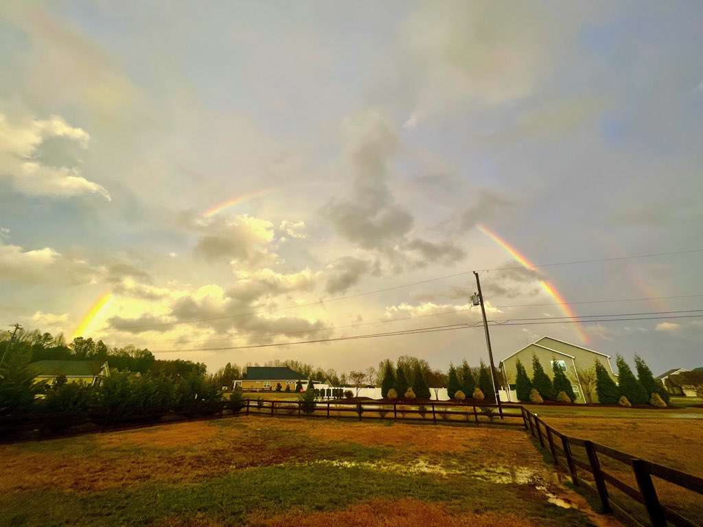 Double rainbow in Clemmons this evening after the storms! Photo from Tiffany Birdsong @WXII #NCwx