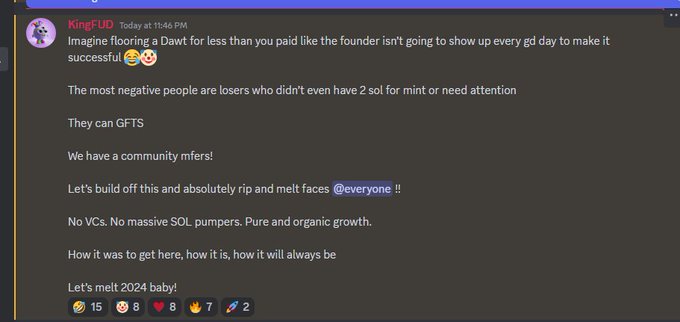 Imagine you call your community members "losers" if they dont has around 200$ to loose.  Another disgusting<a href="/tag/greedycrpytooscar"class="tags"><span>#greedycrpytooscar</span></a><a href="/tag/dawtnft"class="tags"><span>#dawtnft</span></a><a href="/tag/dawt"class="tags"><span>#dawt</span></a>
