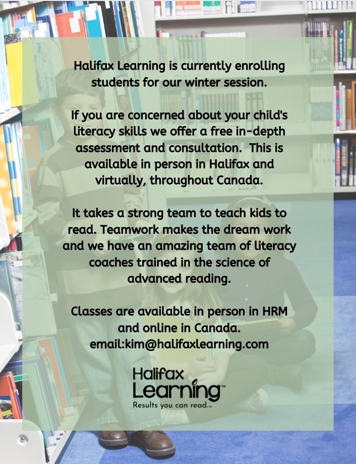 Our winter session at Halifax Learning is now open.  SpellRead = Reading made easy! Would you like more information? Please reach out to Kim today: kim@halifaxlearning.com 
#StructuredLiteracy #StrugglingReaders #SoR #Reading #NSed #DataDrivenDecisionMaking #EduTwitter