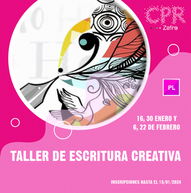 CPR_Zafra's tweet photo. Oferta formativa de enero:
TALLER: DE ESCRITURA CREATIVA. 
Fin inscripción 15/01/2024
Inscripciones: https://t.co/uYxkEyV4A3 https://t.co/l3e5igE2uh