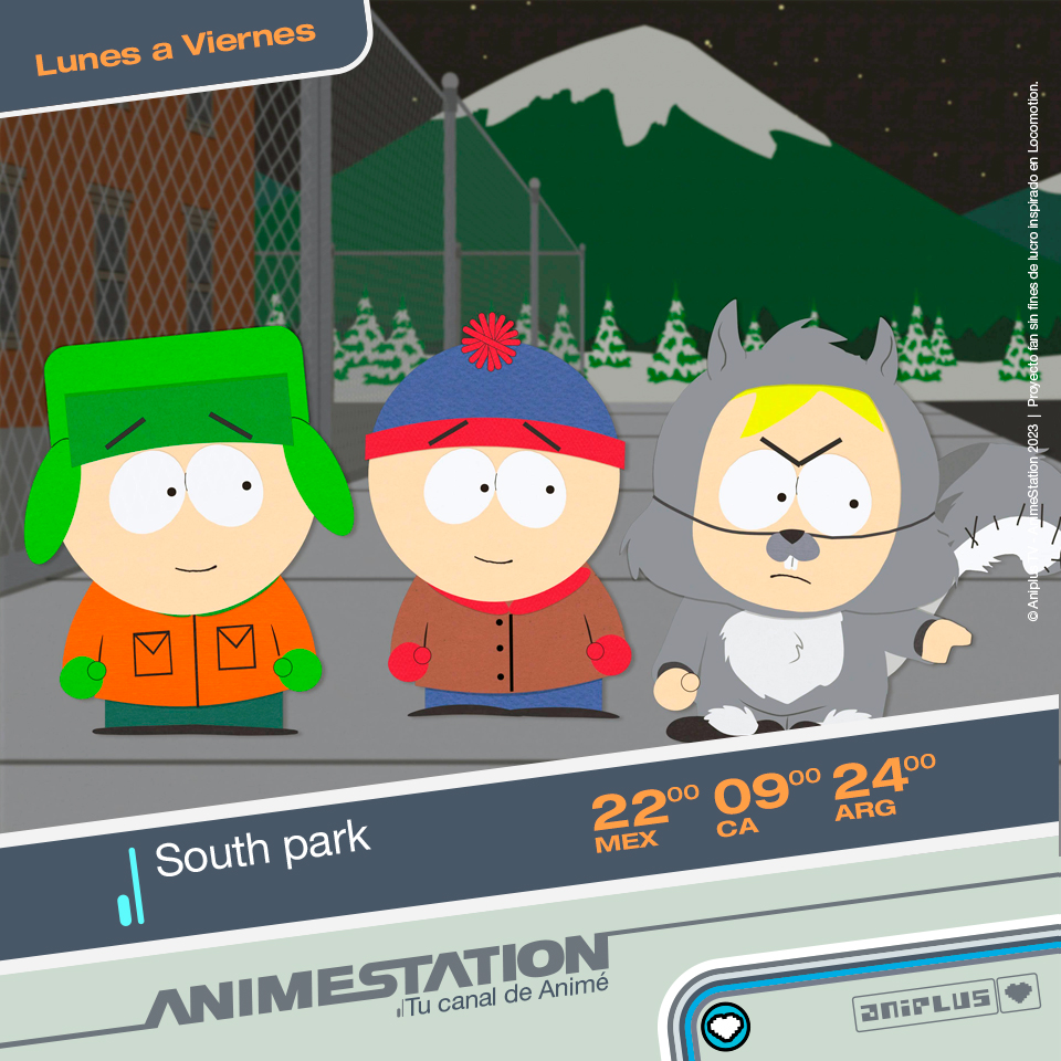 aniplustvla's tweet photo. Todas las noches al terminar #Hellsing no te pierdas los episodios de #southpark en la pantalla de @aniplustvla... baja el estrés del día con una buena dosis de humor políticamente incorrecto no apto para la generación de cristal!! 🤟📺
Canal en vivo: https://t.co/gHVjZbMdew 🌐 https://t.co/qeTd9tNgtP