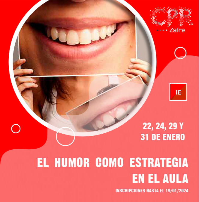 CPR_Zafra's tweet photo. Formación en enero:
CURSO: EL HUMOR COMO ESTRATEGIA EN EL AULA. Fin inscripción 19/01/2024
Inscripciones: https://t.co/0Dj2QhwrJa https://t.co/8pXd8dhviO